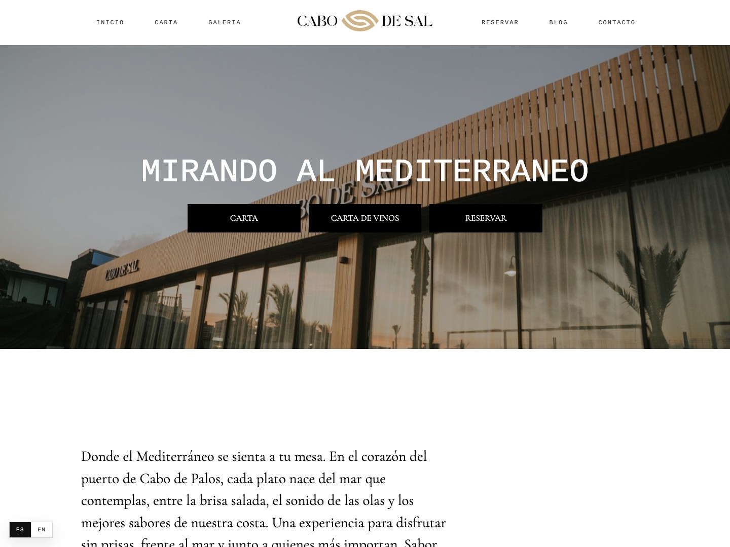 Captura real del diseño web de Cabo de Sal, con su navegación y página de inicio