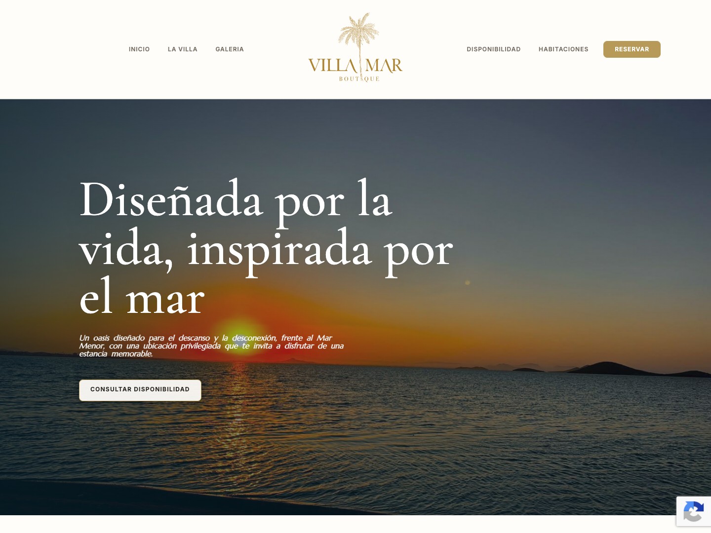 Captura real del diseño de la web Villa Mar Boutique: cabecera y presentación del alojamiento